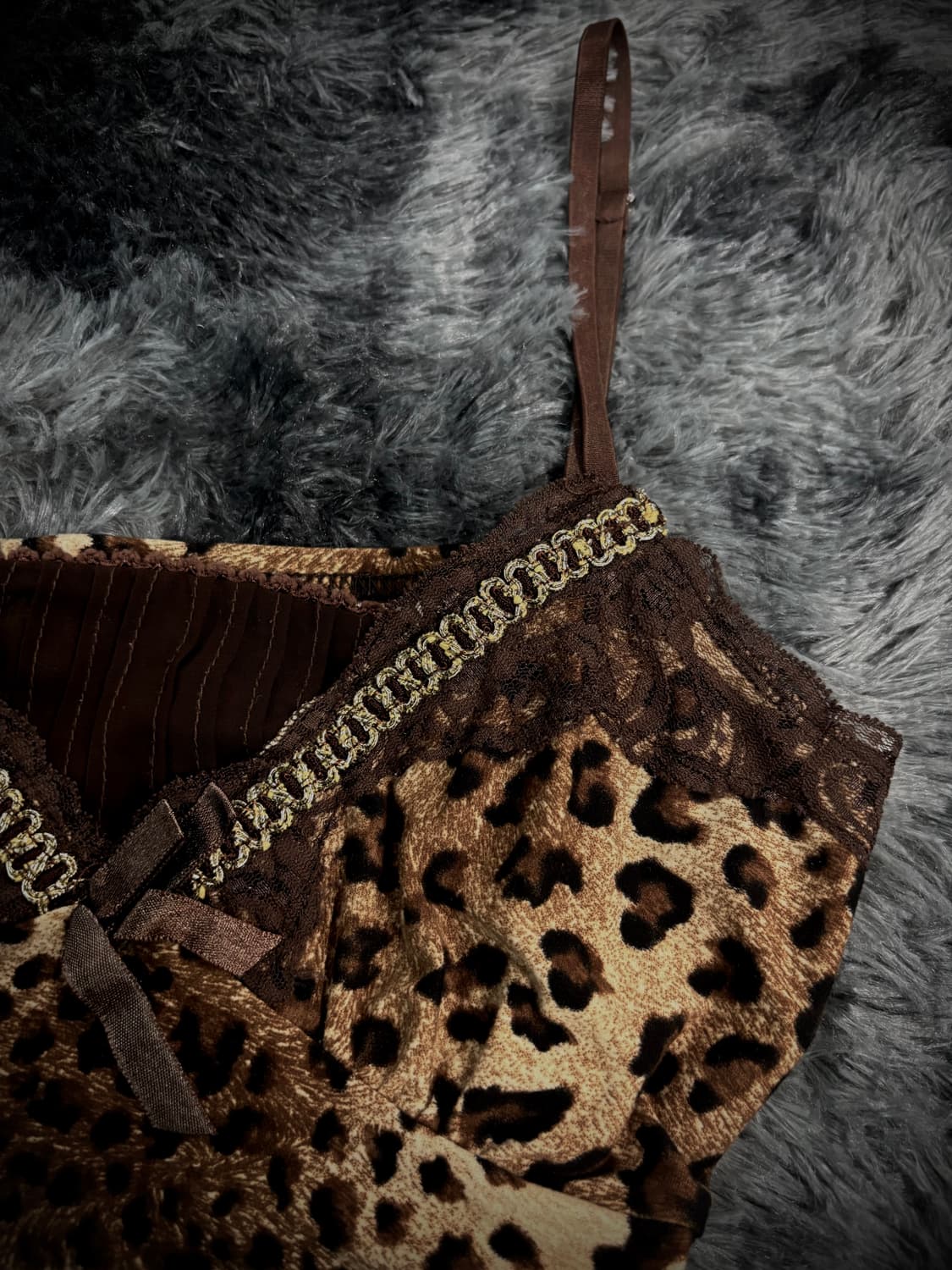 브라운 호피 오네갸루 St 리본디테일 레이스 슬리브리스 상품이미지4