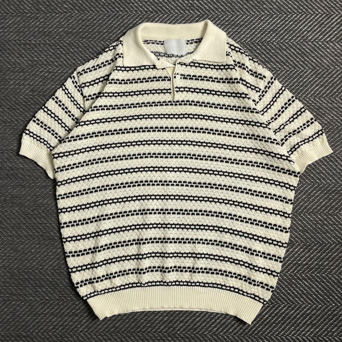 Gentlecover 스트라이프 패턴 오픈 카라 니트 반팔o 4792 상품이미지1