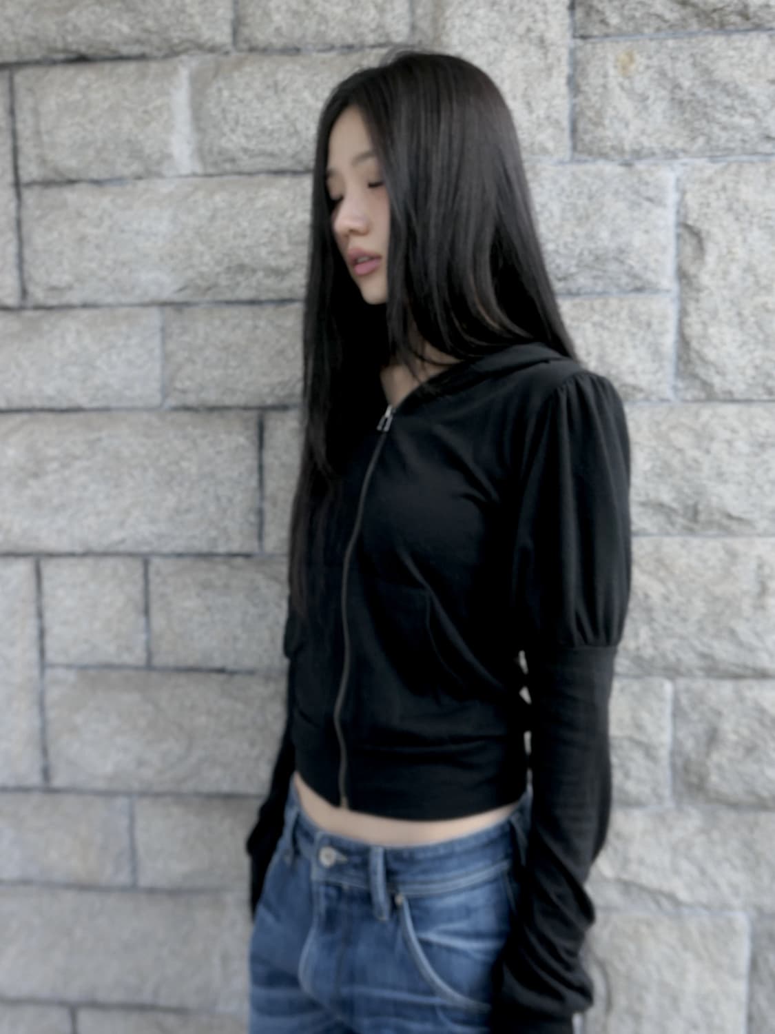 디에이디 퍼프 후드 집업 블랙 상품이미지3