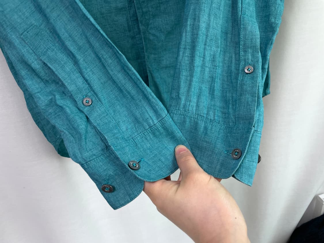 한섬 타임옴므 TIME 논카라 브이넥 린넨 셔츠 100 _ 청록 상품이미지4
