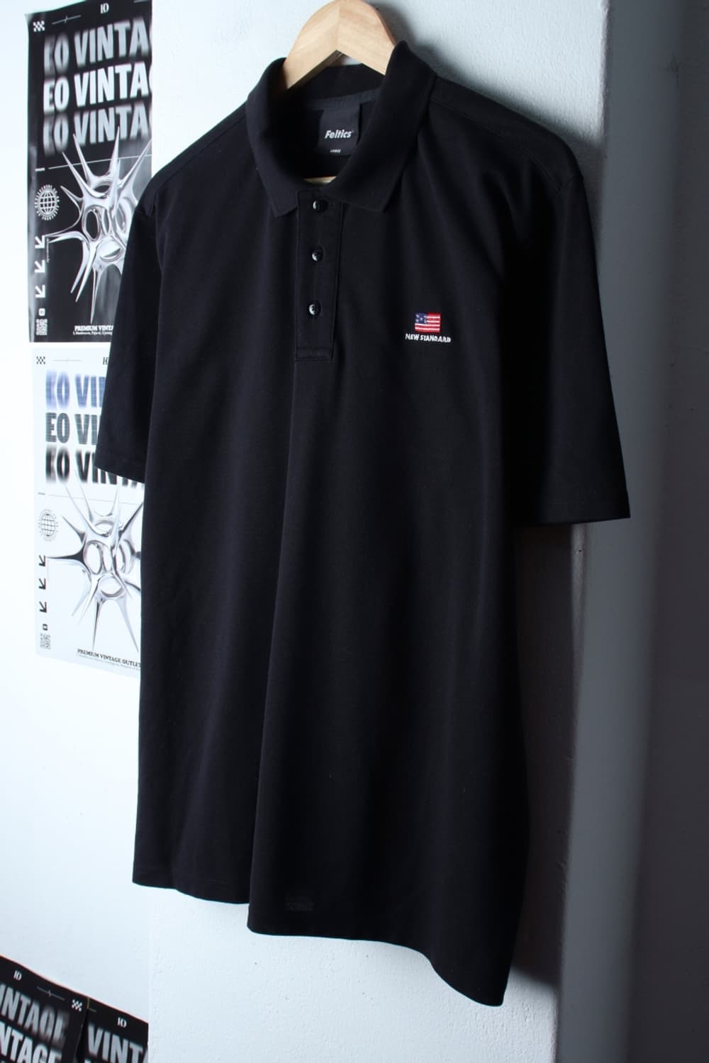 (L-XL) 펠틱스 반팔 카라 티셔츠 성조기 블랙 올드스쿨-H31372 상품이미지1