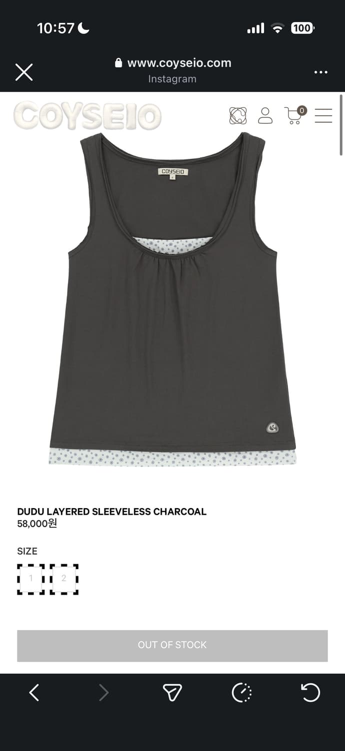 코이세이오 레이어드 슬리브리스 차콜 1사이즈 상품이미지1