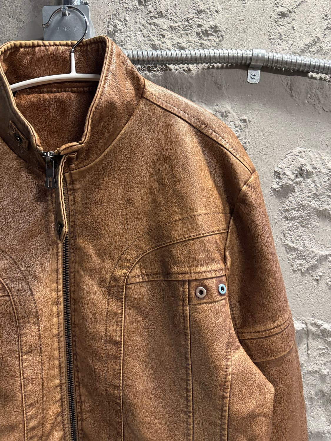 4XL 슈다로우 워싱 라이더 자켓 카멜 상품이미지3