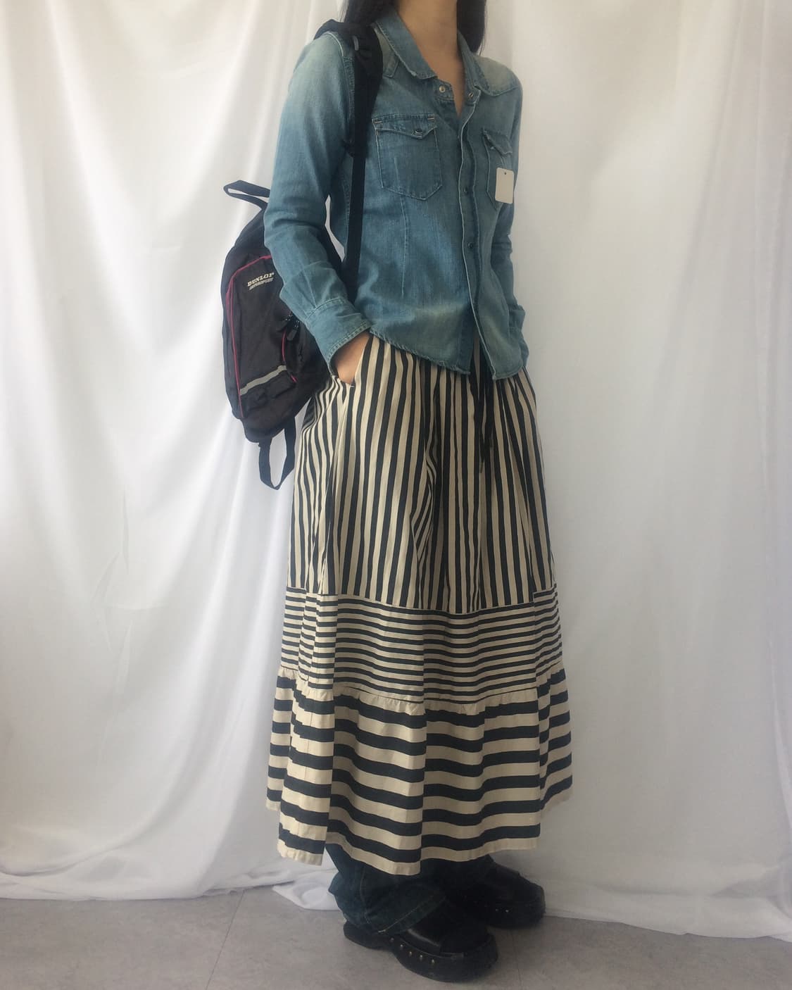 stripe pattern mixed skirt 상품이미지5