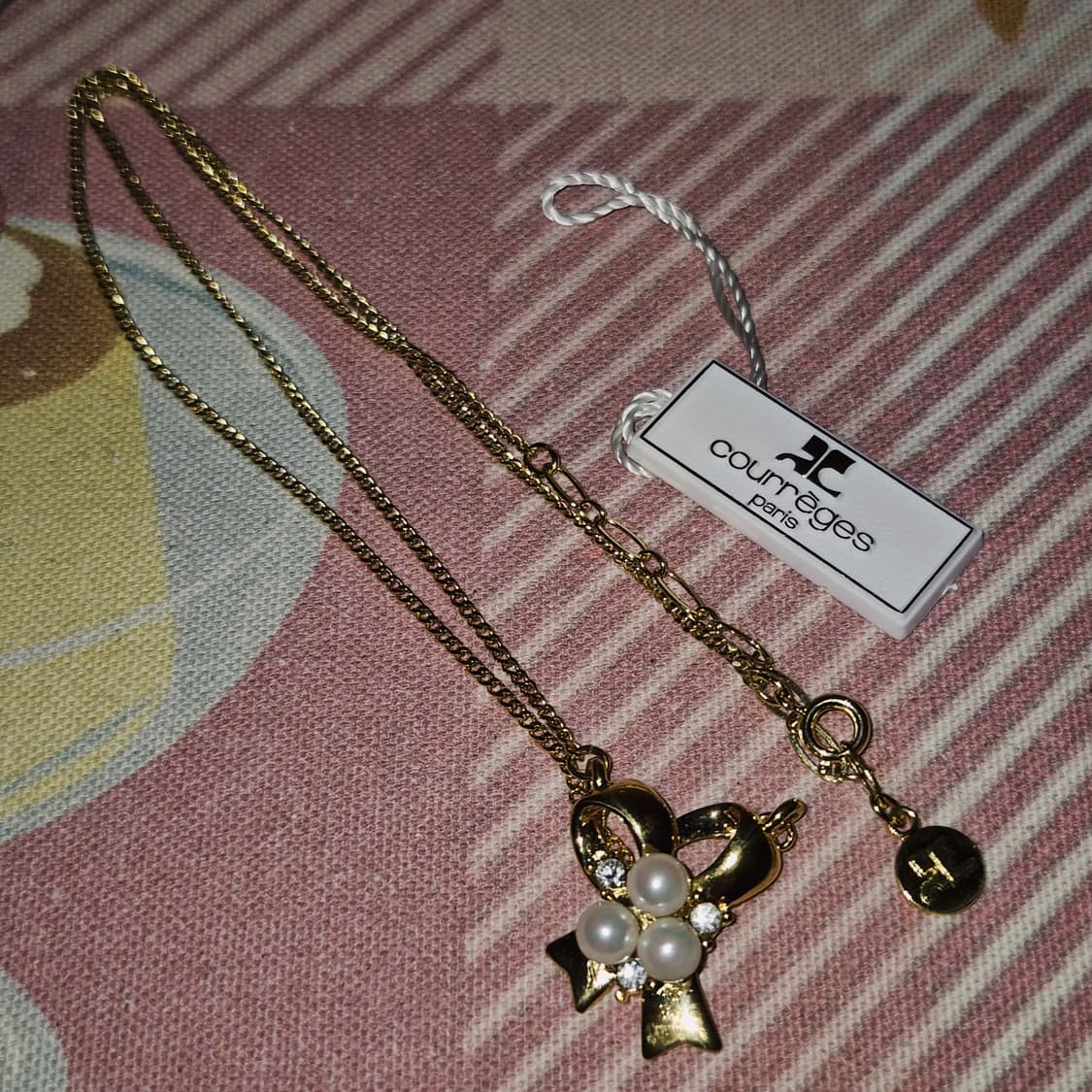 90s 꾸레쥬 사이드 리본 진주 큐빅 목걸이 상품이미지7