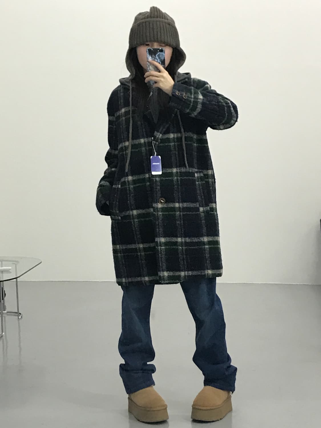 jpn 울 체크 코트 상품이미지1