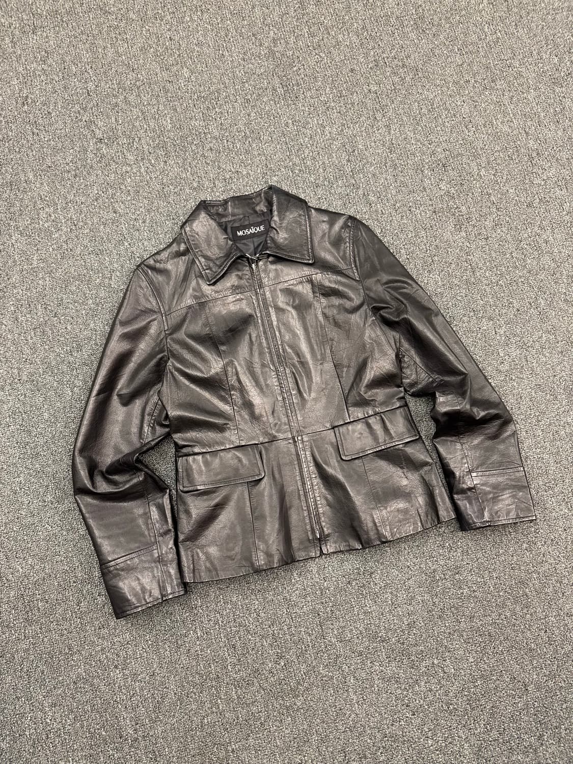 F)MOSAIQUE 빈티지 여성 포켓 레더자켓 상품이미지1