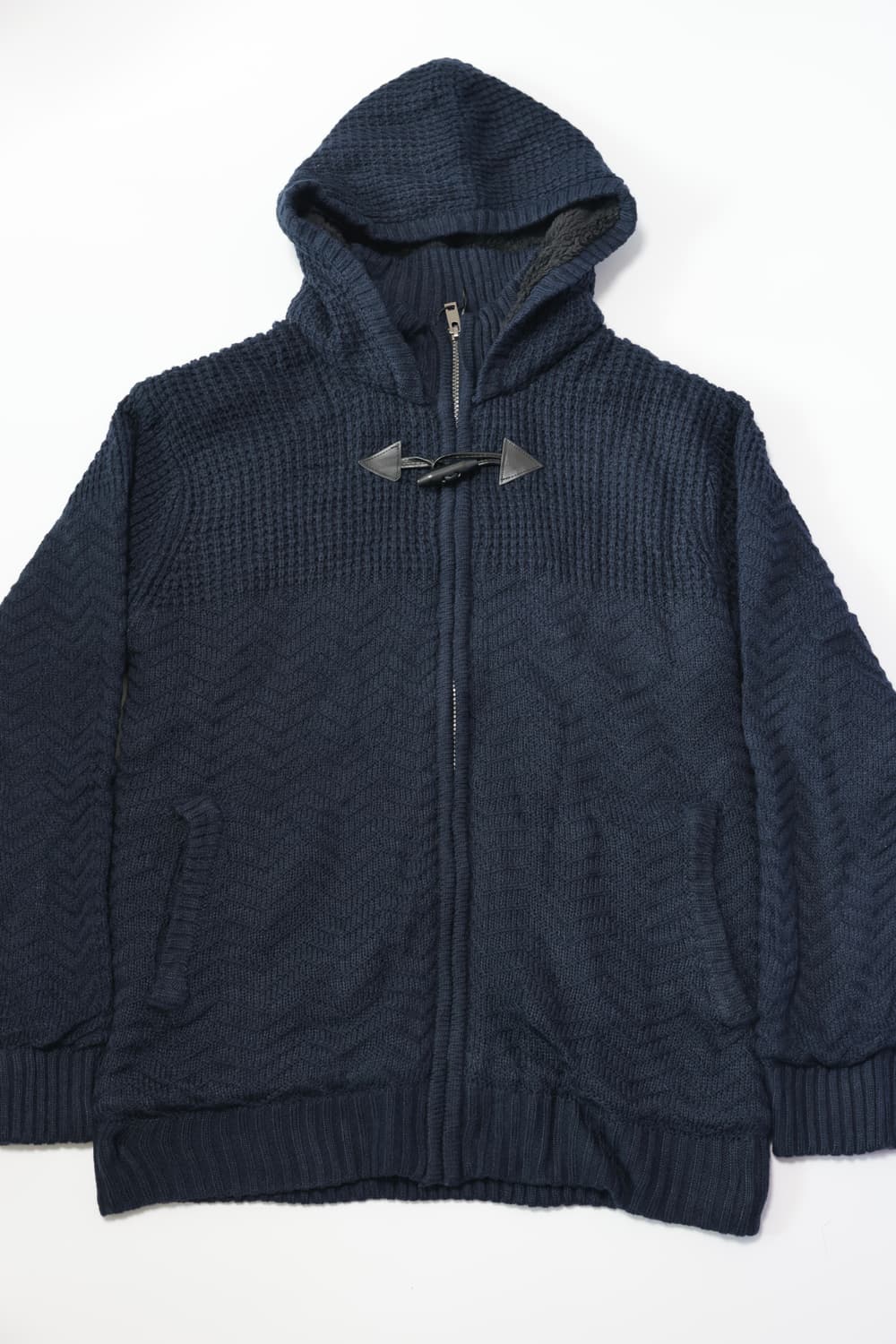 Navy Toggle Faux Fur Lined Knit Hoodie  상품이미지2
