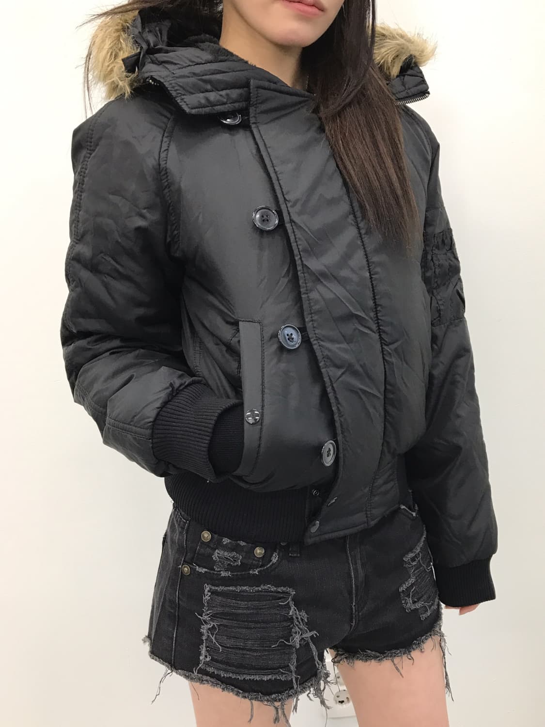 Polo Jeans Black Fur N-2B Bomber Jacket 상품이미지3