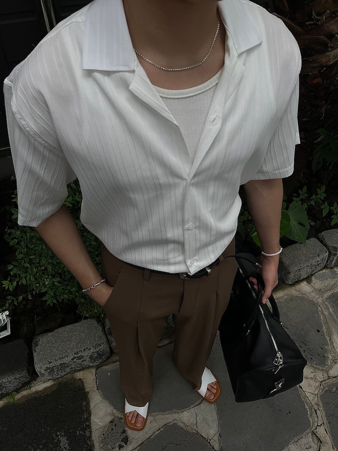 화이트 줄지 반팔 셔츠 상품이미지2