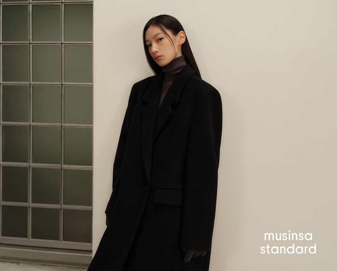 무신사 스탠다드 우먼즈 울 블렌드 오버 숄더 세미 더블 맥시 코트 블랙 상품이미지2