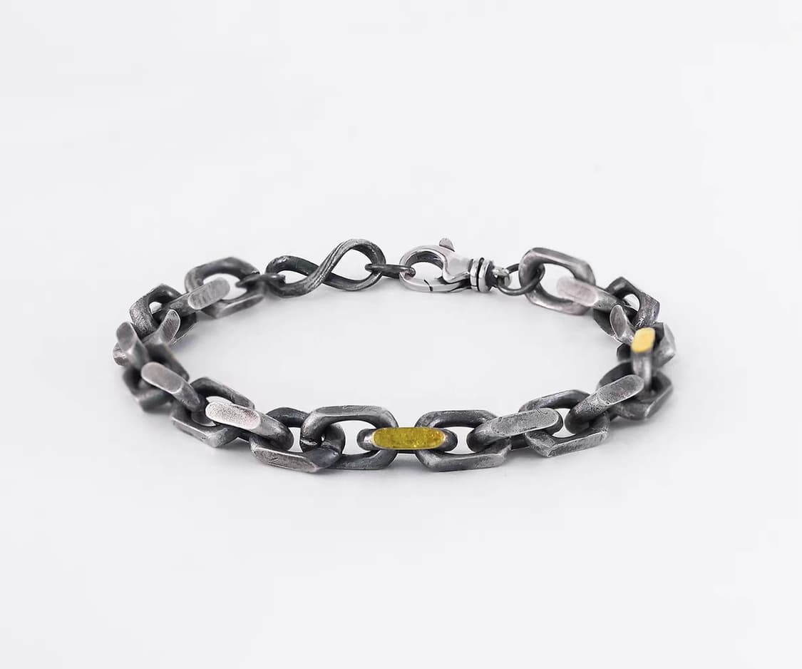 Oceanora S925 스털링 실버 남성용 골드 도금 헤 비 팔찌 상품이미지1