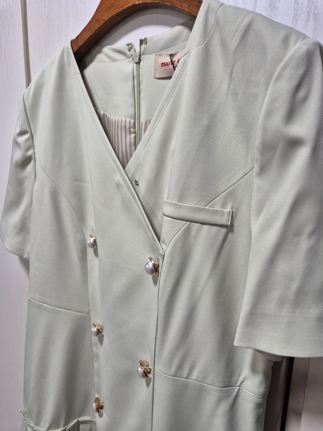 (세일)(새상품)마리끌레르 민트 더블버튼 플리츠 원피스 상품이미지5