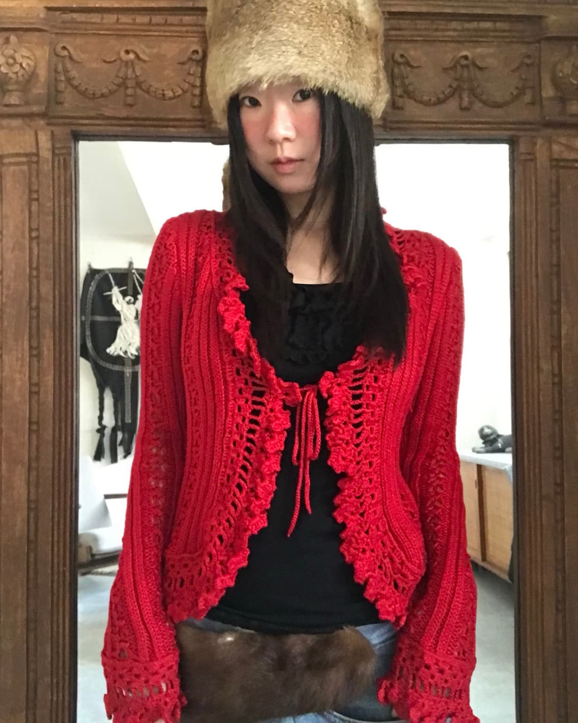 vintage red crochet cardigan 상품이미지2