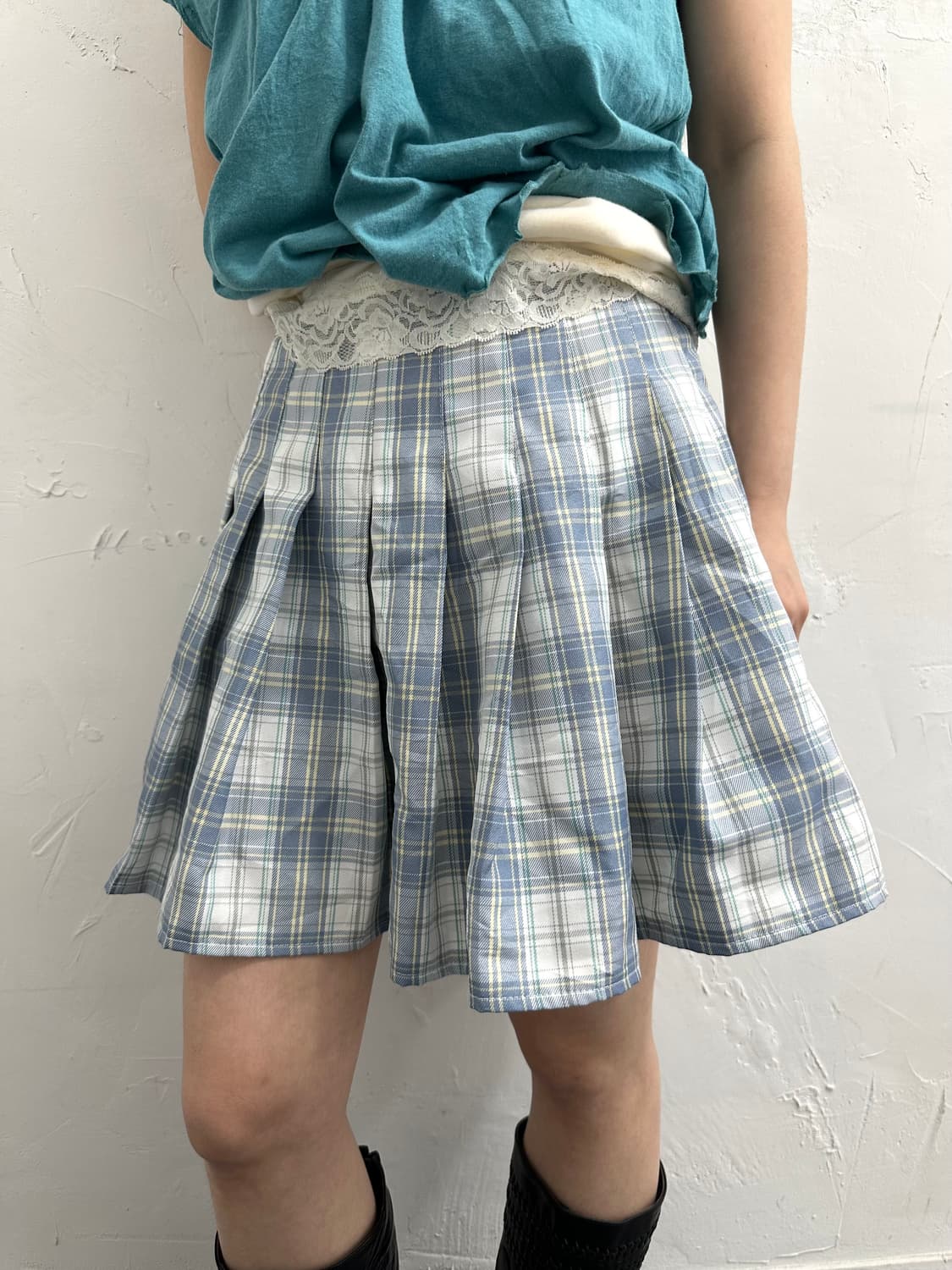 romwe check pleats skirt 상품이미지1