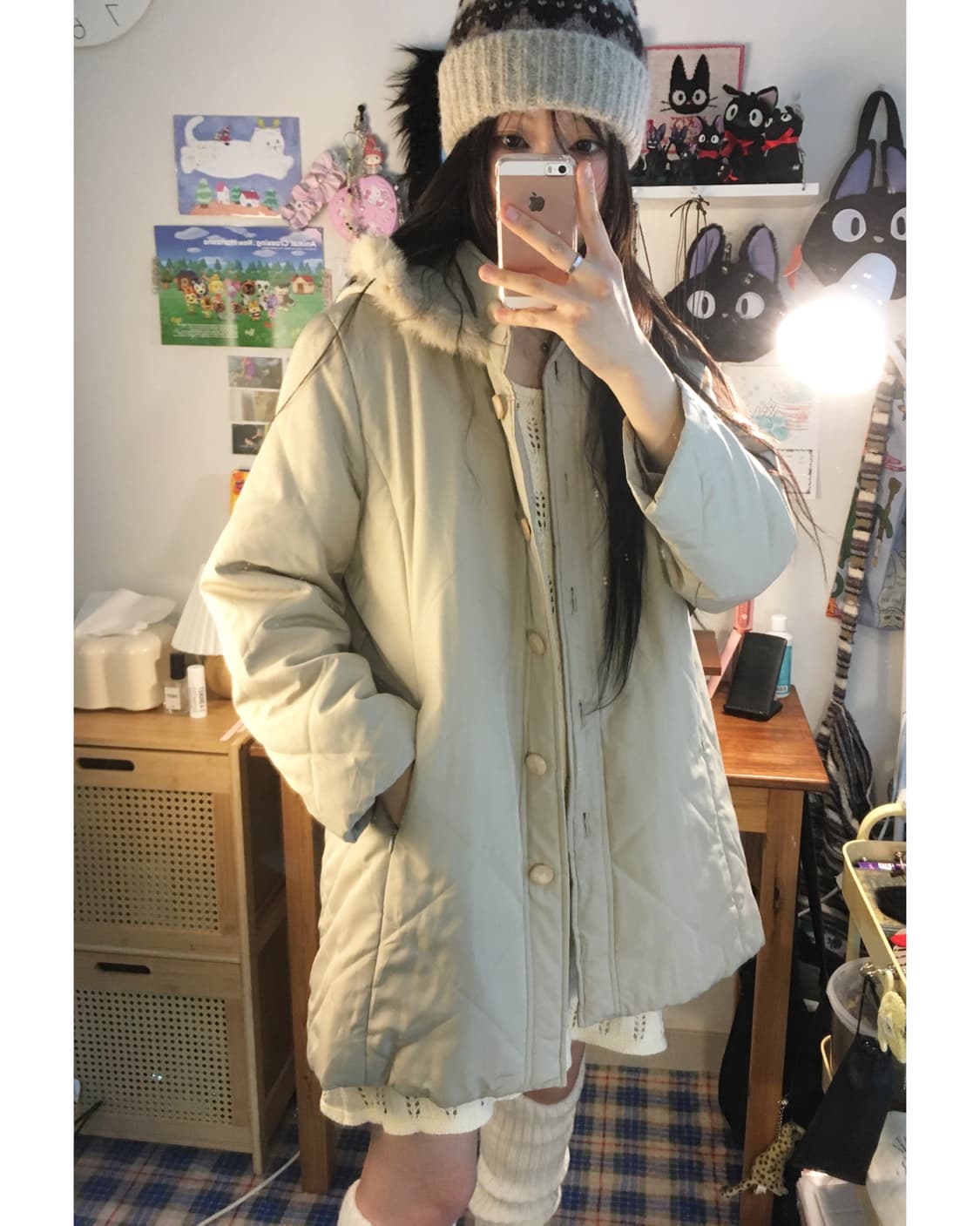 vintage fur hooded quilting outer ivory 상품이미지2