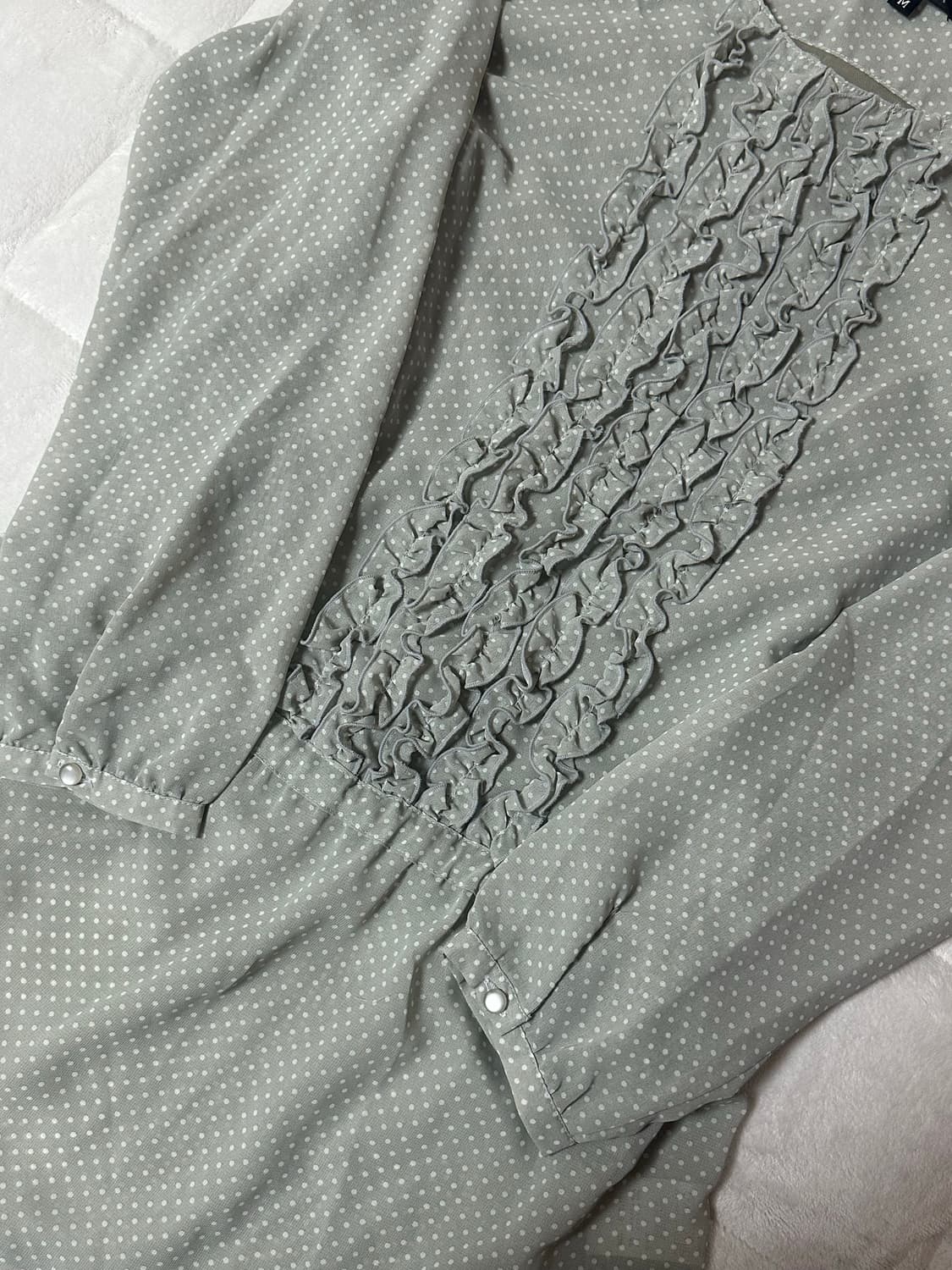 빈티지 민트색 그레이 도트 땡땡이 프릴 원피스 모리 갸루  상품이미지2