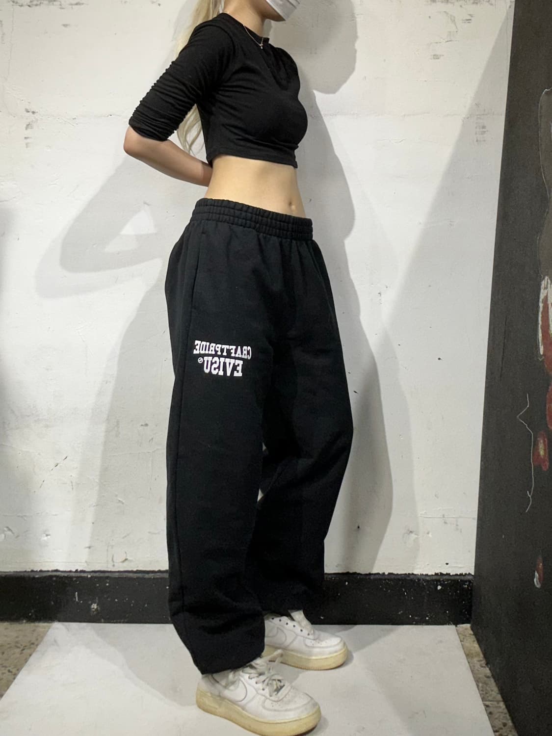 에비수 블랙 화이트 빅 로고 트레이닝 팬츠 XL 상품이미지1