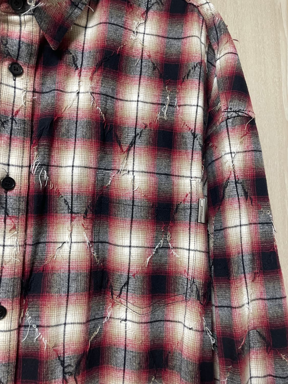 준지 아가일 데미지 루즈핏 셔츠 레드, 52사이즈 상품이미지2