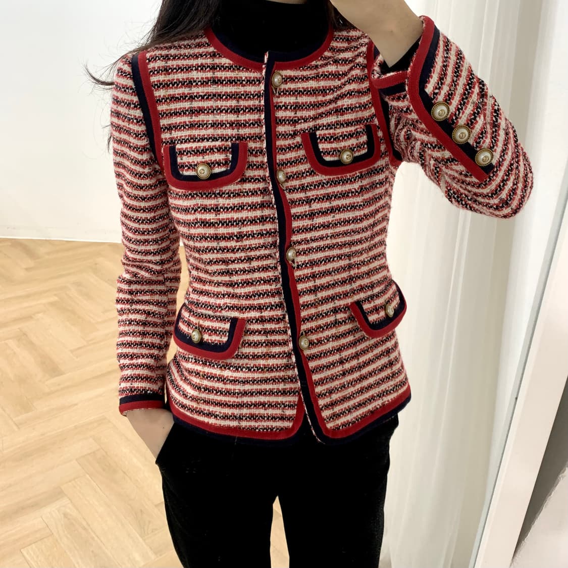 구찌 진주 버튼 여성 트위드 자켓 상품이미지1