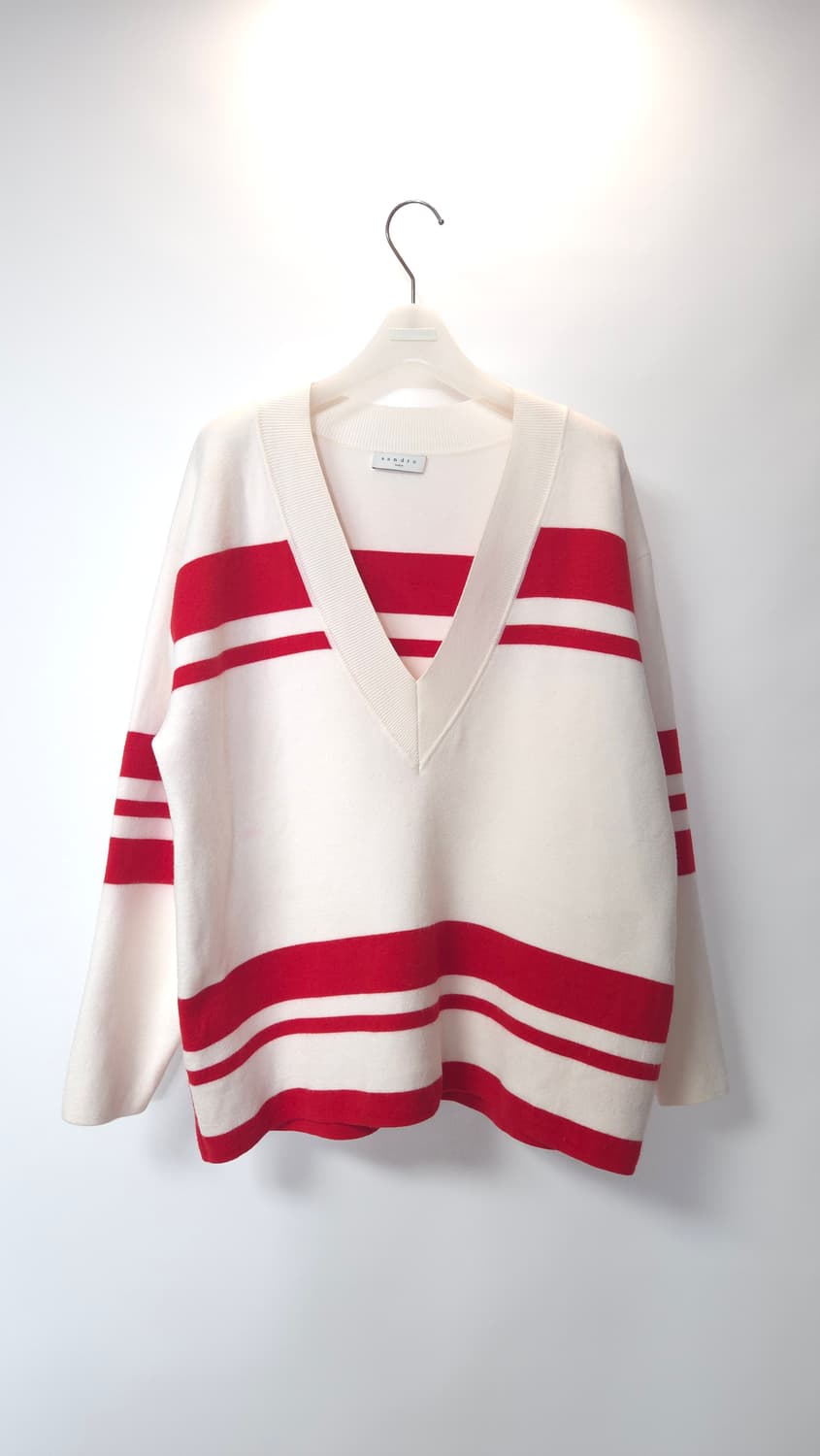 산드로 브이넥 스트라이프 루즈핏 니트 탑 1 사이즈 상품이미지4