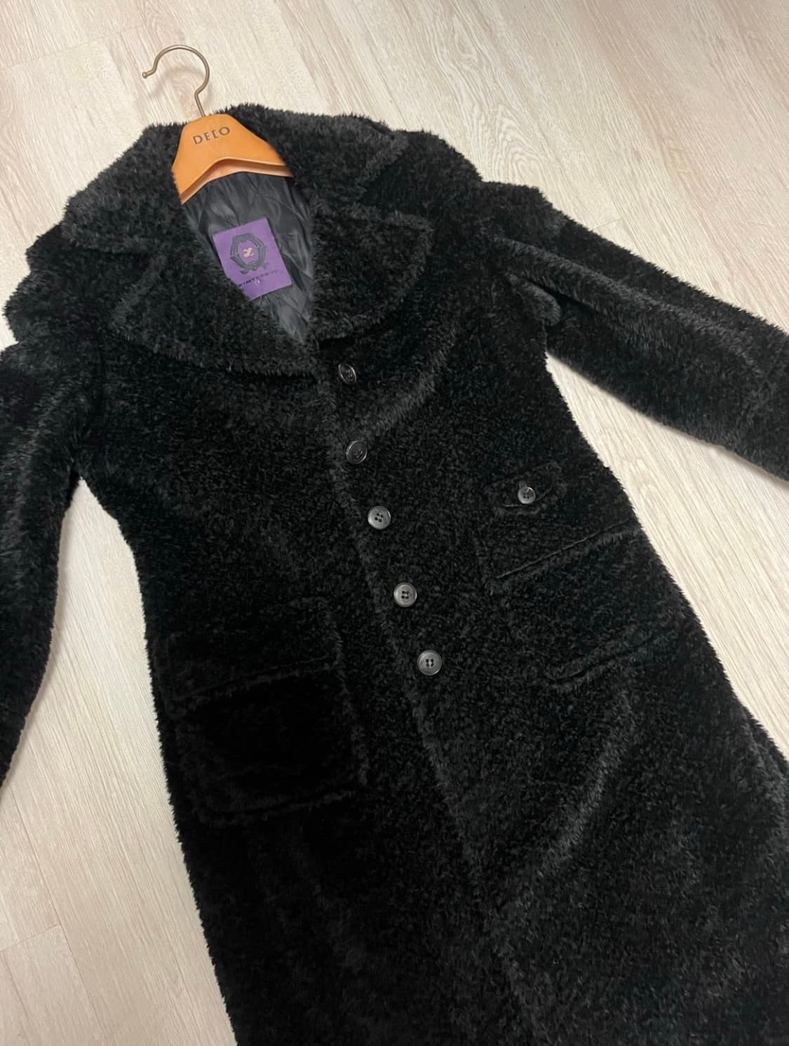 이탈리아 아뇨나 알파카 원단 블랙 롱 퍼 코트 상품이미지1