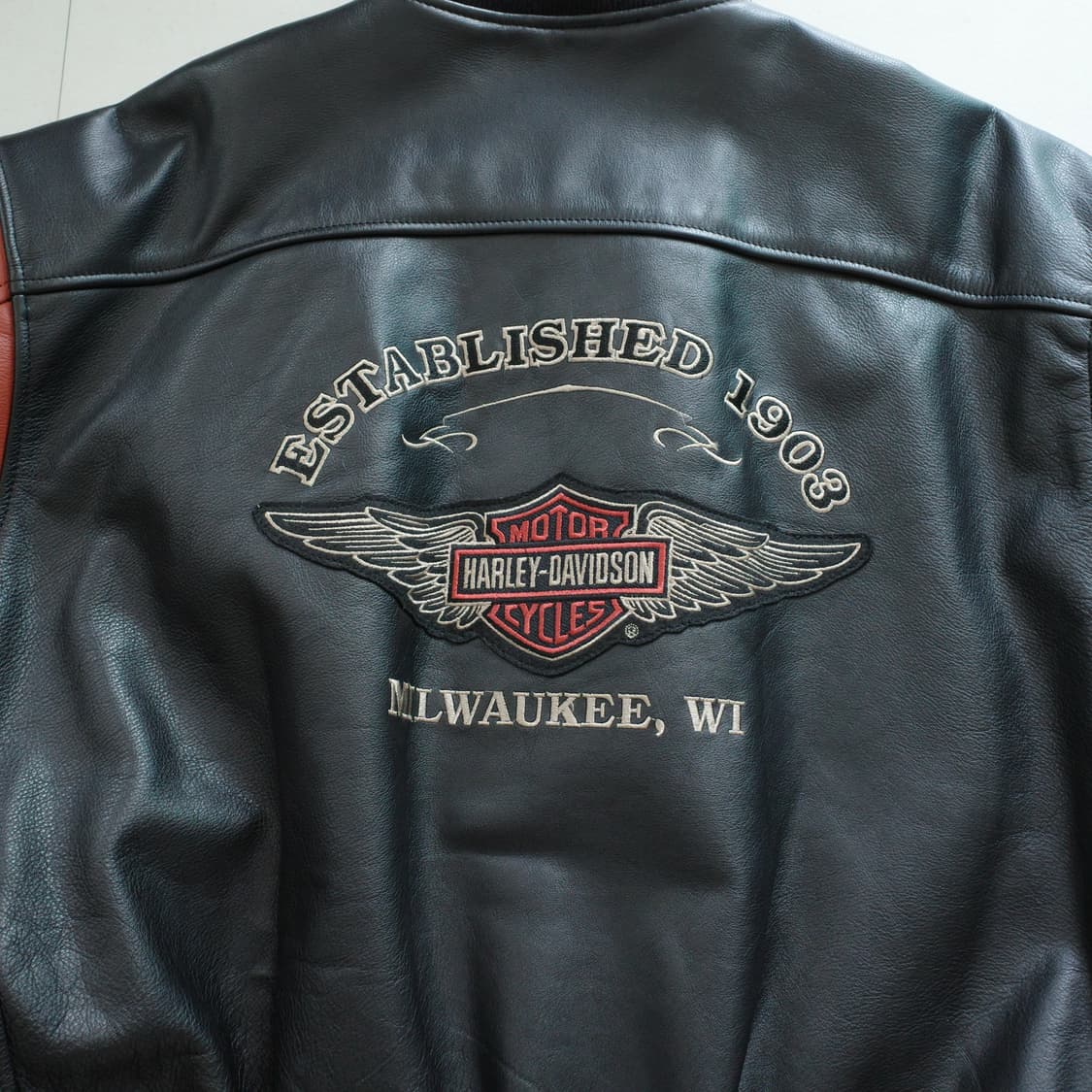 90s 할리데이비슨 정품 올드스쿨 가죽 바시티 자켓 XL 상품이미지8