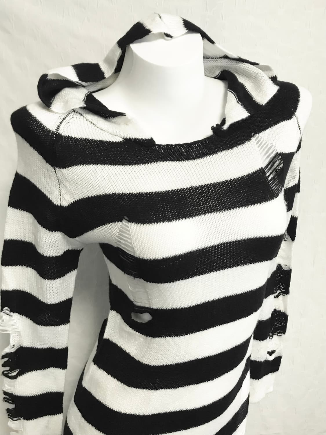 빈티지 펑크 데미지 스트라이프 후드 니트 원피스 상품이미지5