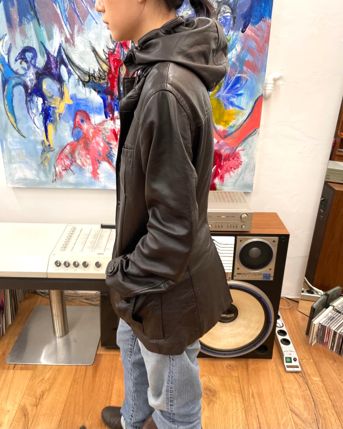 [S] 아르마니 익스체인지 레더 후드 테일러드 자켓 상품이미지3