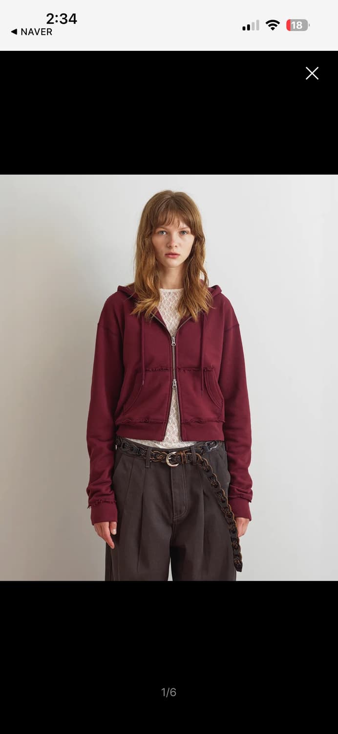 Aopt 후드집업  RAW CUT HOODIE ZIP-UP - WINE 상품이미지1