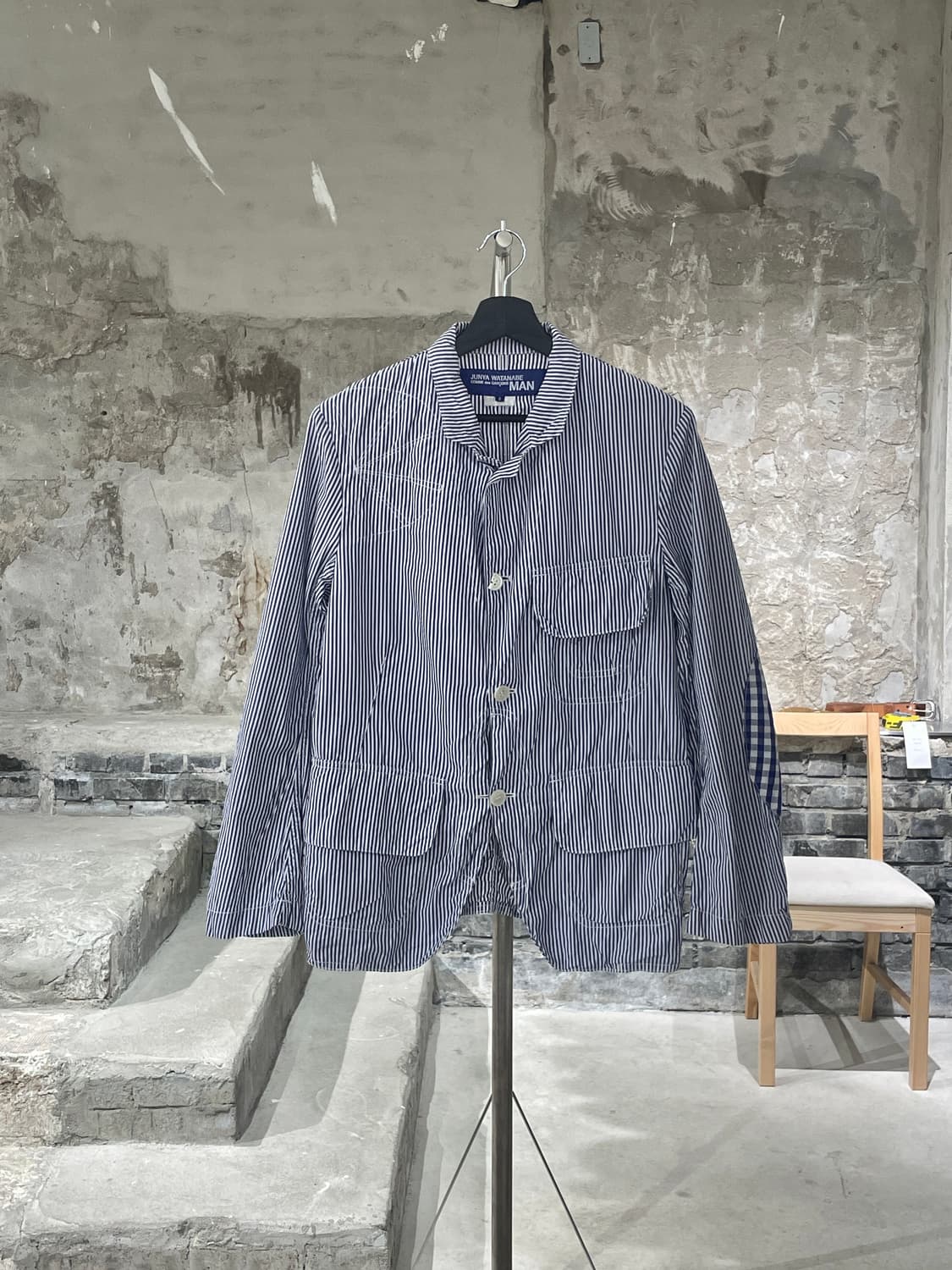 준야 와타나베 맨 ad2008 스트라이프 플랩포켓 셔츠 자켓 상품이미지1