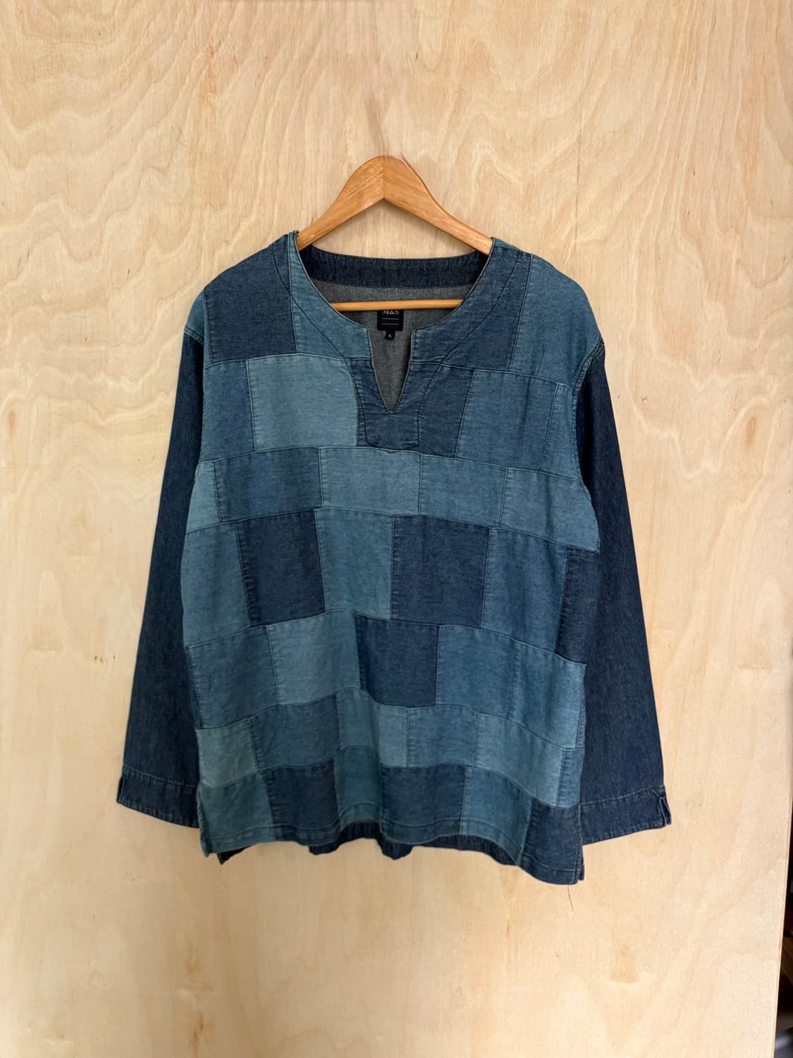 일본 캐주얼 빈티지 패치워크 데님 튜닉 셔츠/롱슬리브 (캐피탈st) 상품이미지4