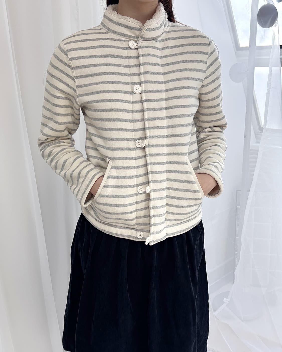 Marine Bear Coen grey stripe boa fur zip 상품이미지9