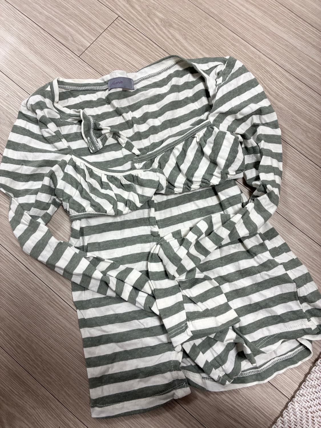 샵페어리 스트라이프 가디건 카키 상품이미지5