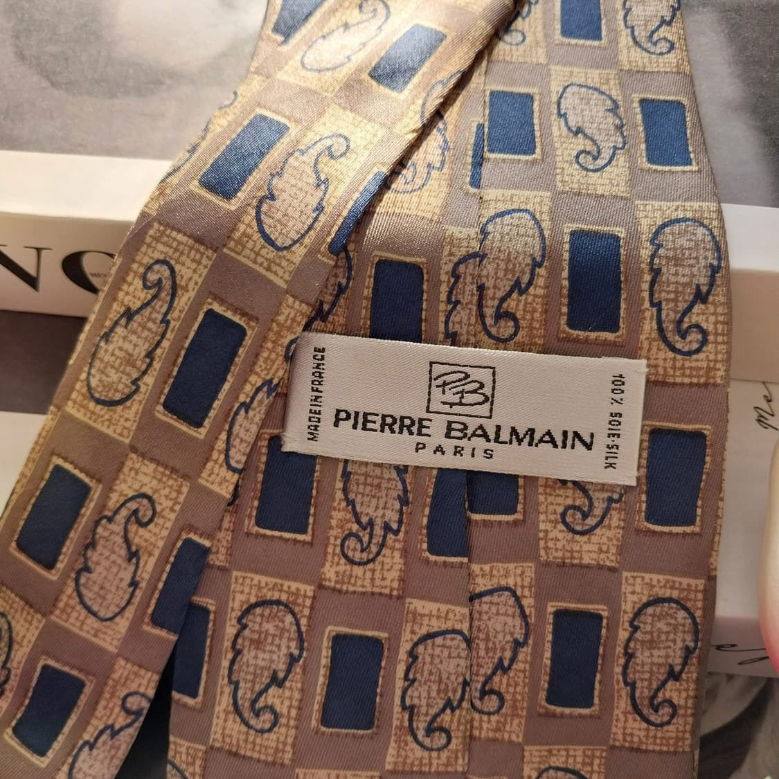 발망 실크 베이지&브라운&블루 패턴 넥타이 9.3cm A+등급 K1365 상품이미지5