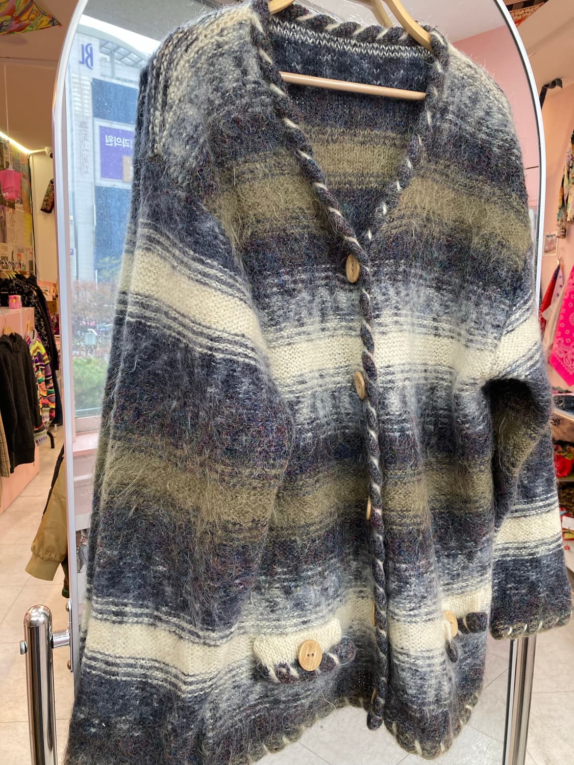 빈티지 네이비 스트라이프 버튼 가디건 상품이미지3