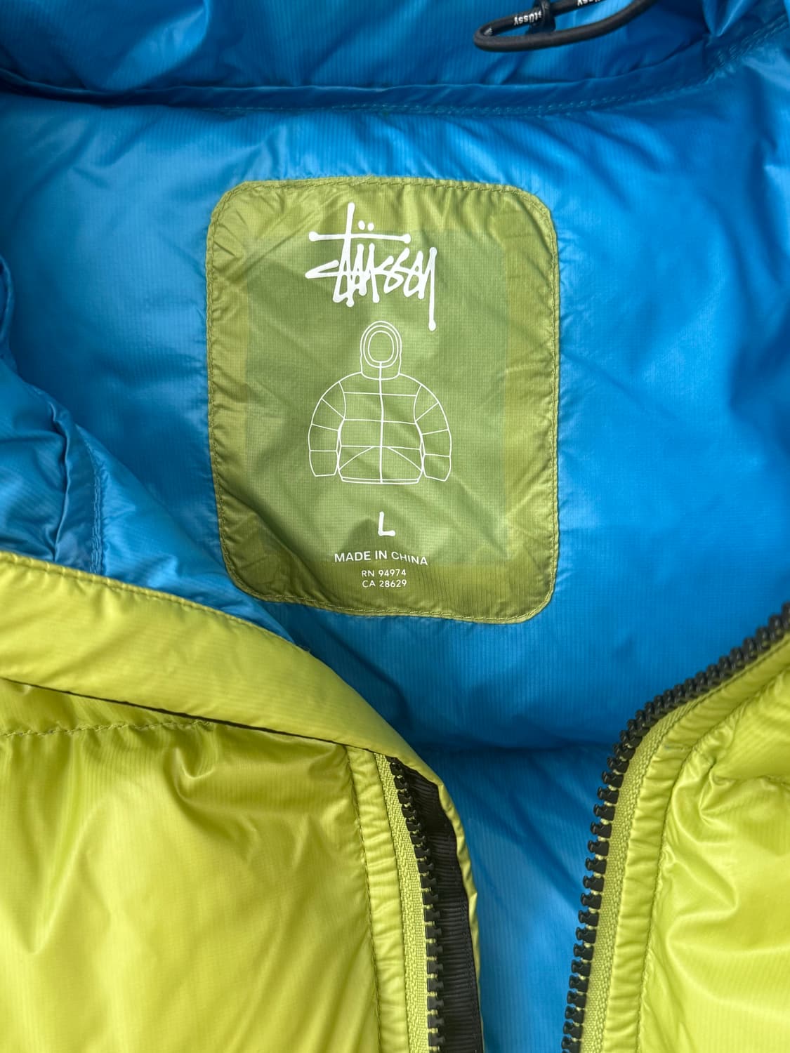 [L] 스투시 패딩 다운 파카 마이크로 립스탑 라임 상품이미지3