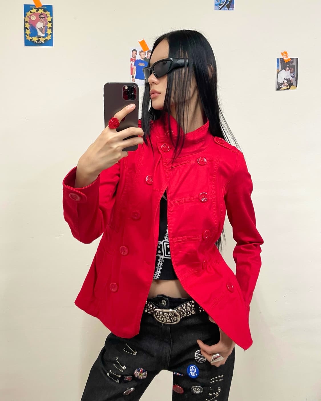 button high-neck red jacket 상품이미지1