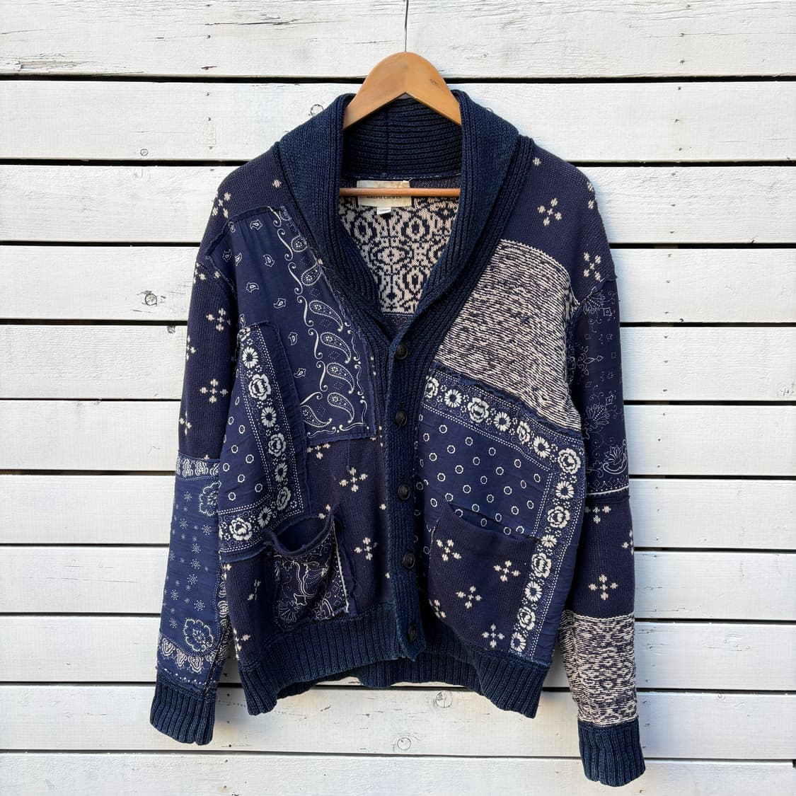 Polo 폴로 데님앤서플라이 페이즐리 패치워크 숄카라 니트 가디건 상품이미지1