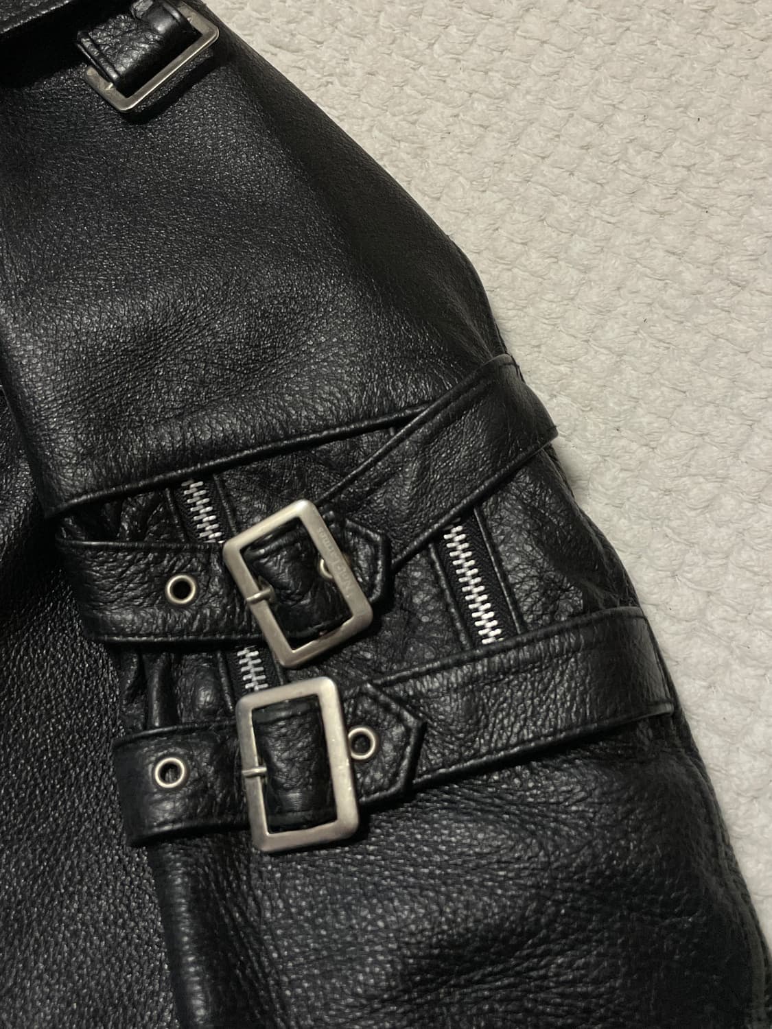 느와르 라르메스 카우하이드 소가죽 2중 카라 레이어드 본디지 레더 자켓 상품이미지7