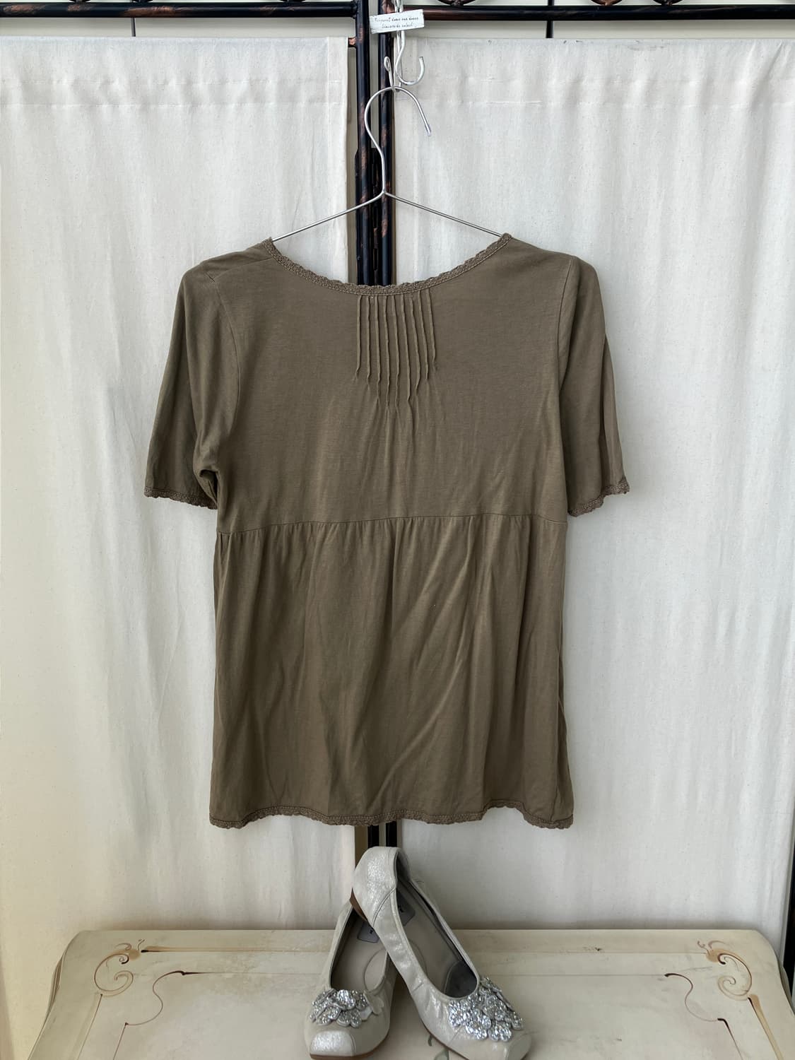 brown lace crochet shirring blouse 상품이미지8
