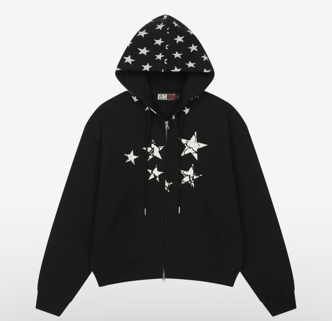 루저스클럽 스타 그래픽 투웨이 후드 집업 블랙 2 상품이미지1