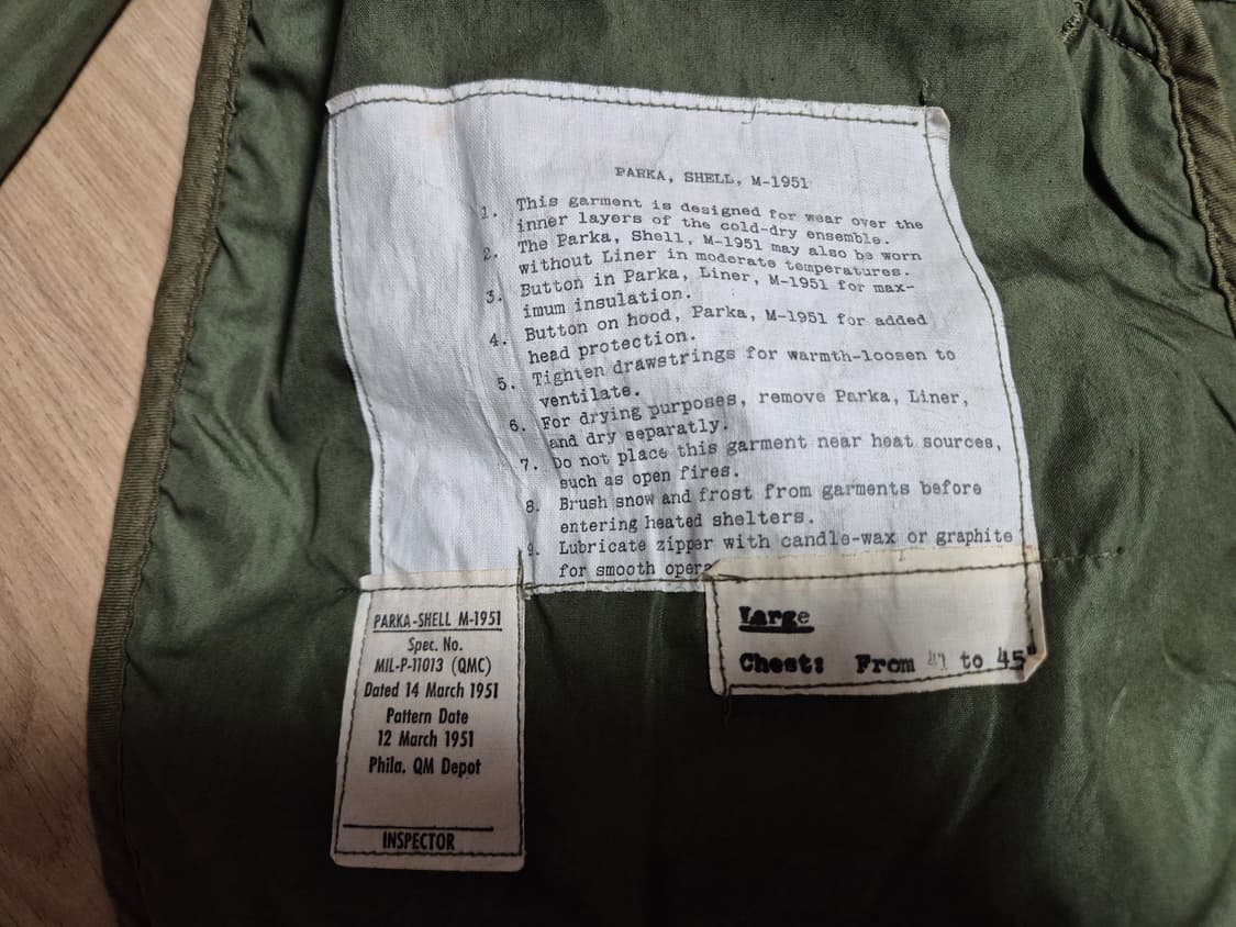 미군 오리지널 M51 (M-1951) 피쉬테일 파카 양털내피 라지 민트급 상품이미지5