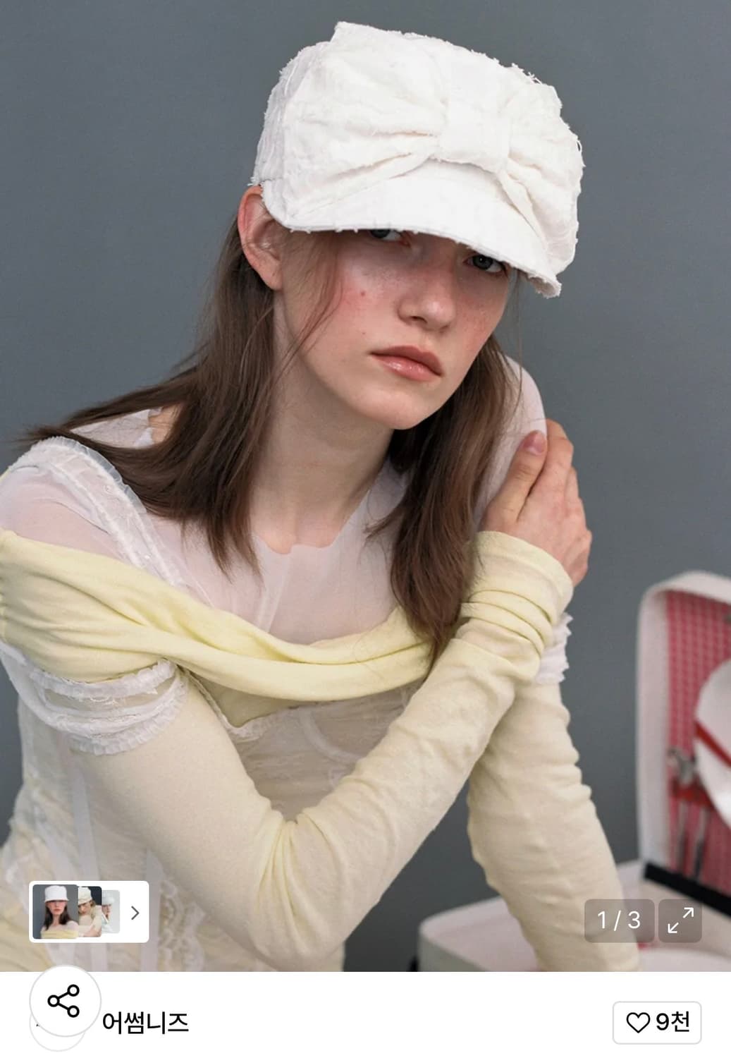 어썸니즈 벨보이 캡_리본_웨이브 화이트   상품이미지1