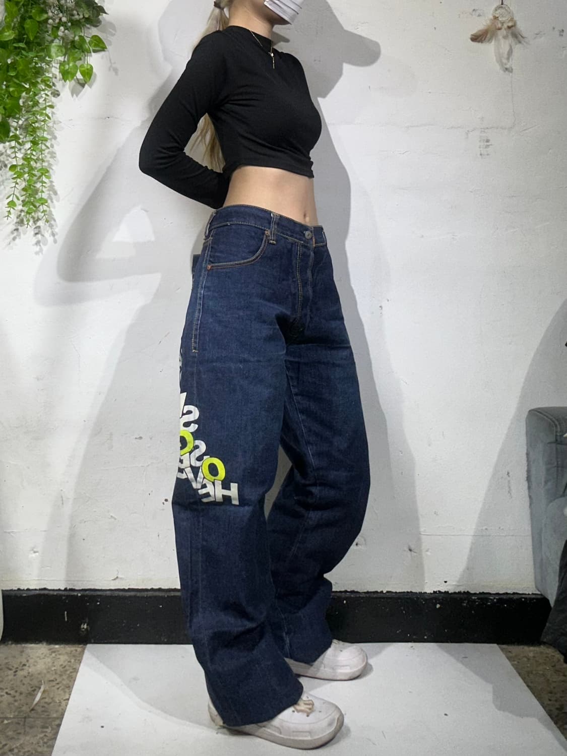 에비수 중청 극희귀 사이즈 사이드 프린팅 빅 데님 팬츠 청바지 상품이미지1