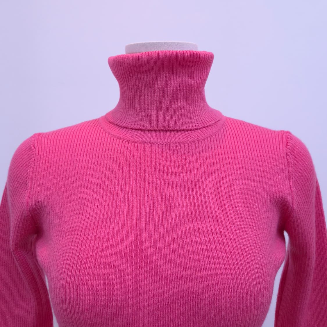 핑크 슬림핏 골지 터틀넥 니트 울혼방 상품이미지3