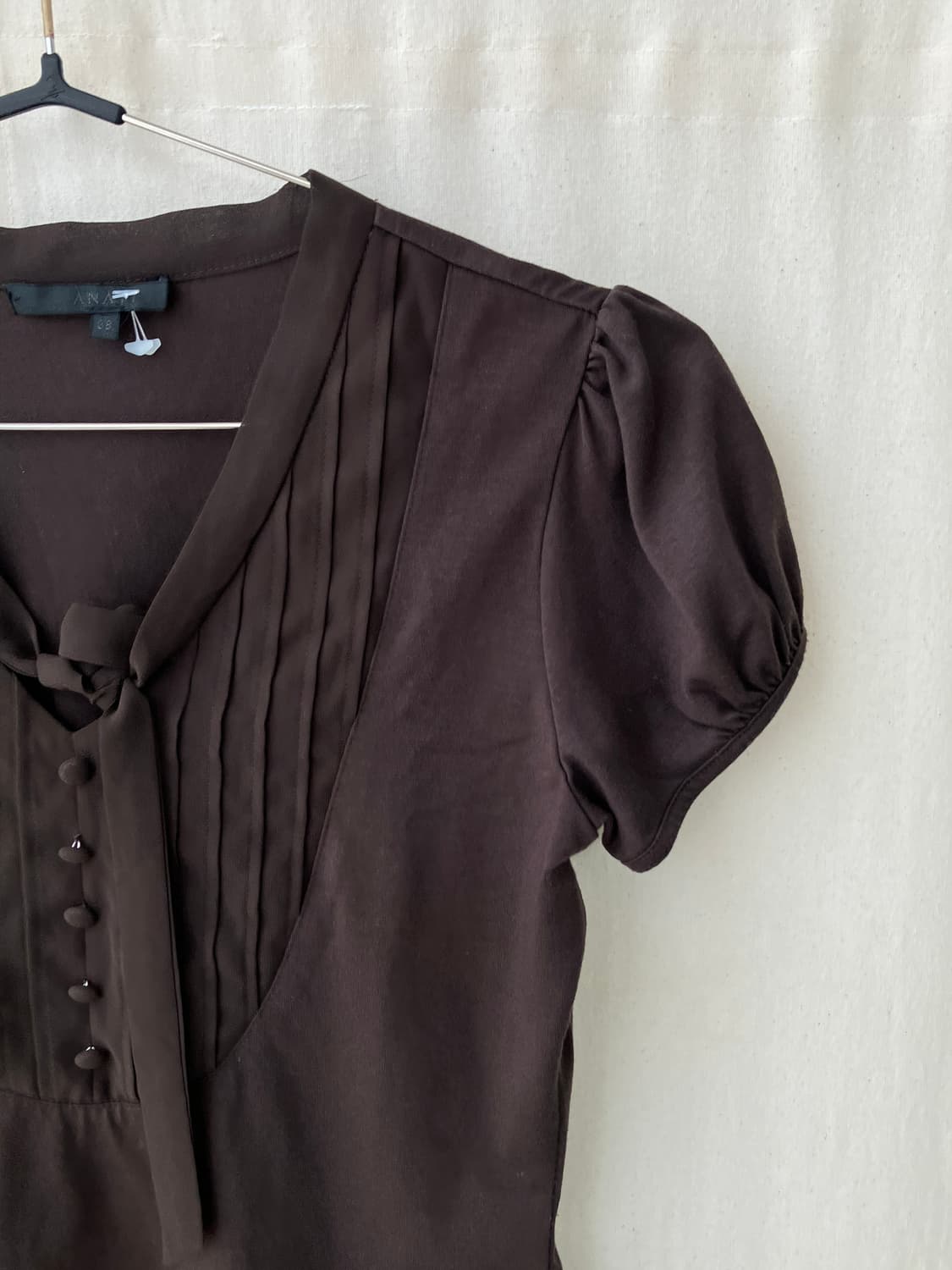 brown shirring ribbon half blouse 상품이미지8