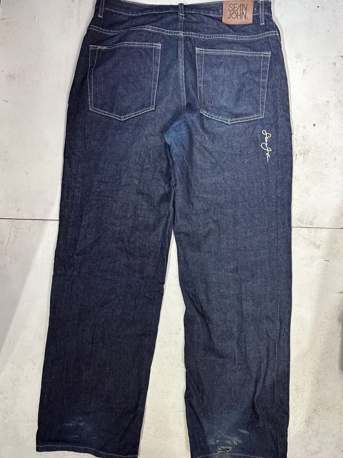 90s 션 존 진청 와이드 자수 올드스쿨 힙합 새깅 팬츠 청바지 36 상품이미지5