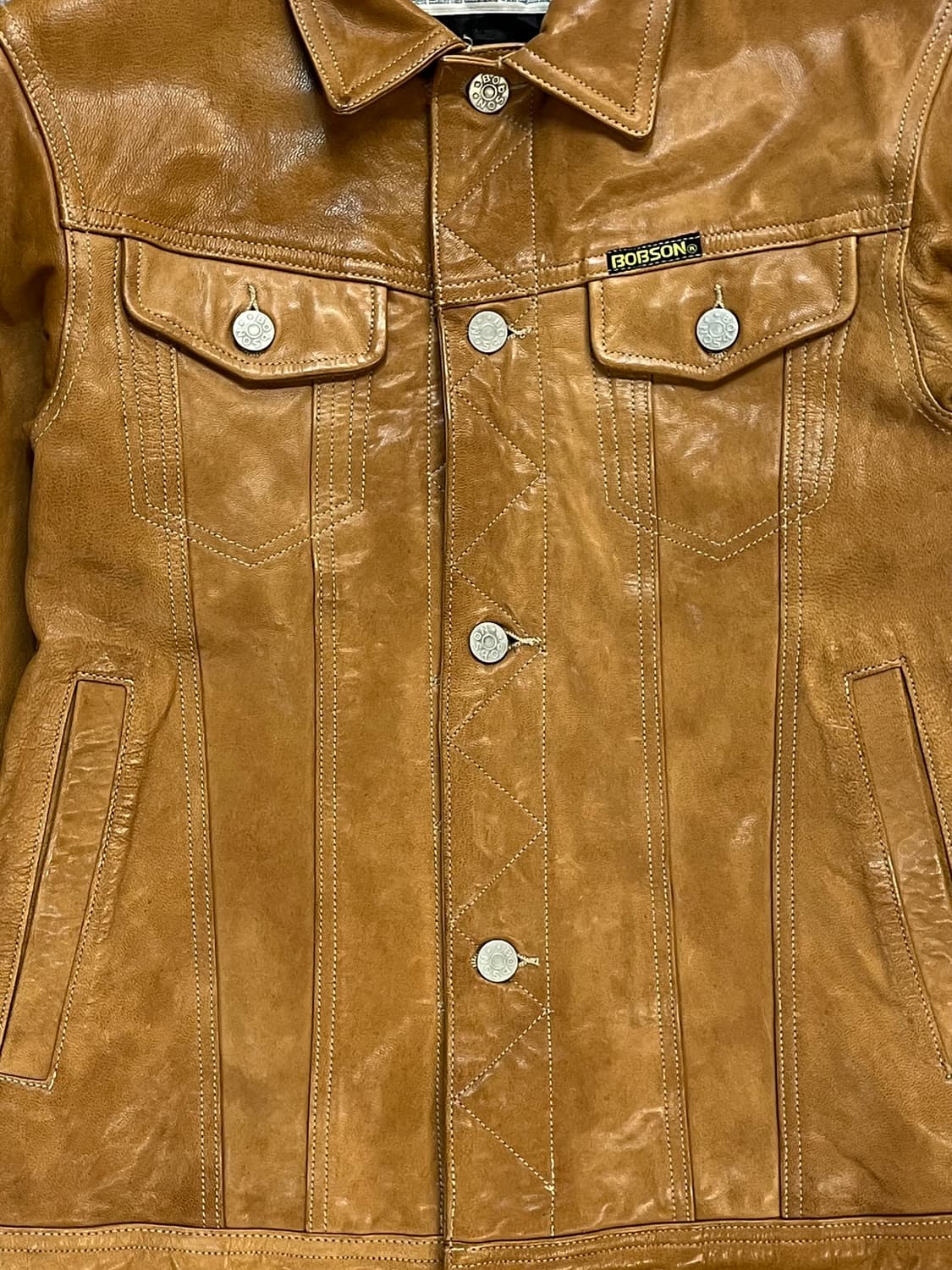 밥슨 카라 버튼 레더 자켓 카멜 S #csz1966 상품이미지5