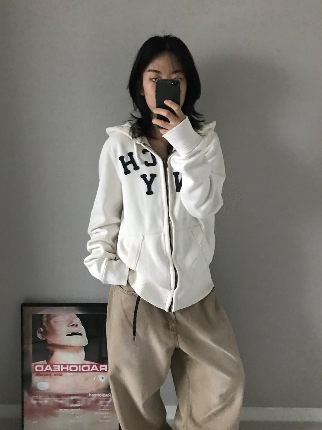 아베크롬비 자수로고 화이트 헤비코튼 후드집업 상품이미지2